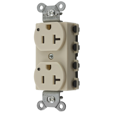 HUBBELL WIRING DEVICE-KELLEMS Straight Blade Devices, Receptacles, Duplex, SNAPConnect, LED Indicator, 20A 125V, 2-Pole 3-Wire Grounding, 5-20R, Nylon, Ivory SNAP5362IL